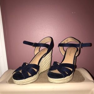 Navy Blue Wedge Sandals | Size 7